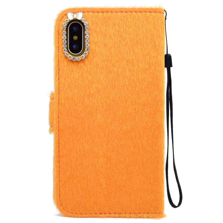 For iPhone X / XS Butterfly Knot Diamond Encrusted Horizontal Flip Plush Protective Back Cover with Holder & Card Slots & Wallet & Lanyard