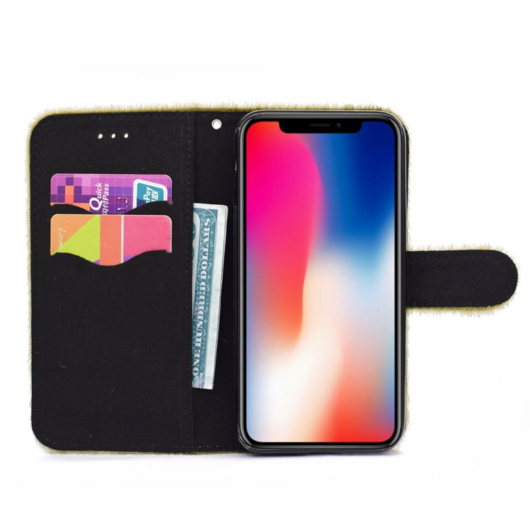 For iPhone X / XS Flowers Diamond Encrusted Horizontal Flip Plush Protective Back Cover with Holder & Card Slots & Wallet & Lanyard