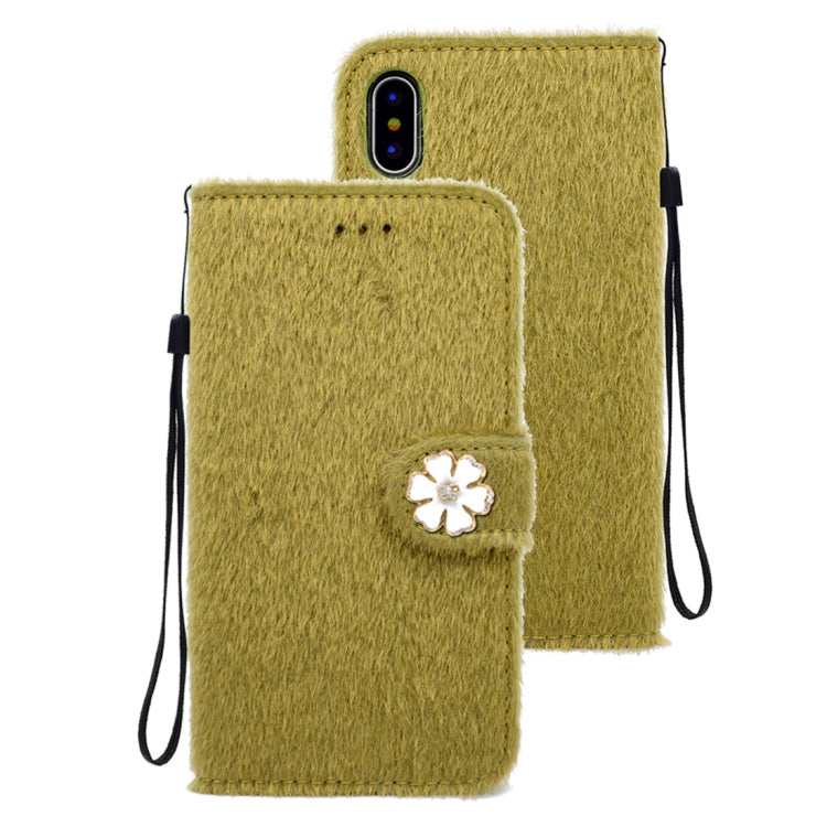 For iPhone X / XS Flowers Diamond Encrusted Horizontal Flip Plush Protective Back Cover with Holder & Card Slots & Wallet & Lanyard