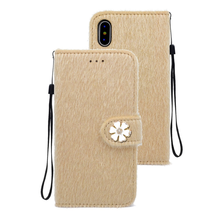 For iPhone X / XS Flowers Diamond Encrusted Horizontal Flip Plush Protective Back Cover with Holder & Card Slots & Wallet & Lanyard