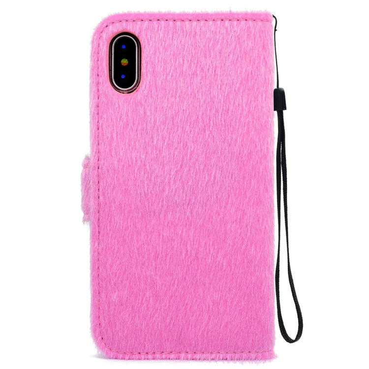 For iPhone X / XS Flowers Diamond Encrusted Horizontal Flip Plush Protective Back Cover with Holder & Card Slots & Wallet & Lanyard