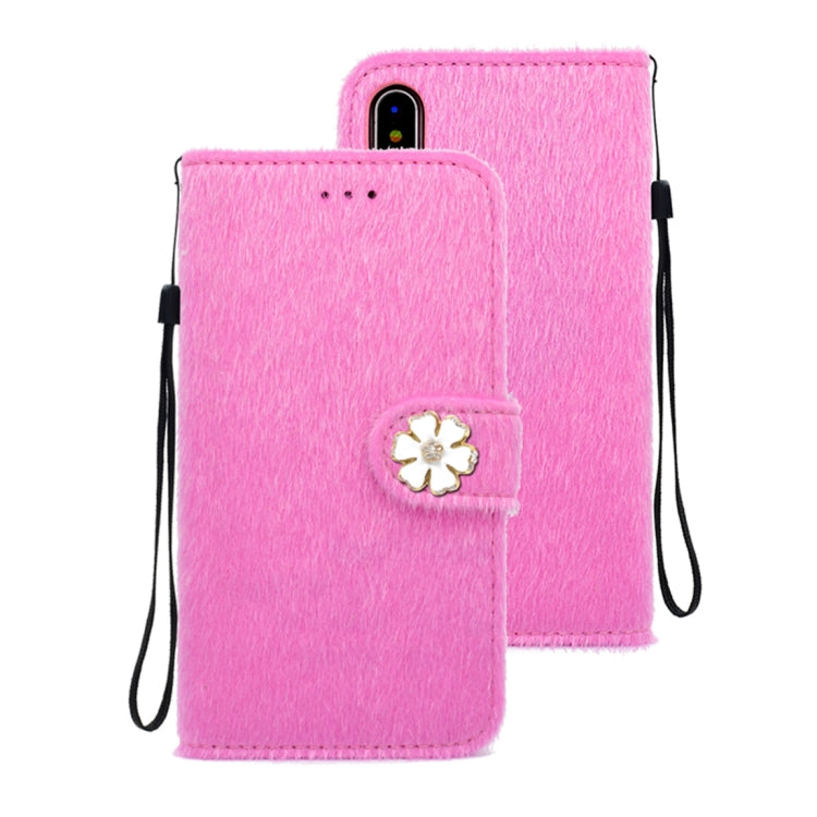 For iPhone X / XS Flowers Diamond Encrusted Horizontal Flip Plush Protective Back Cover with Holder & Card Slots & Wallet & Lanyard