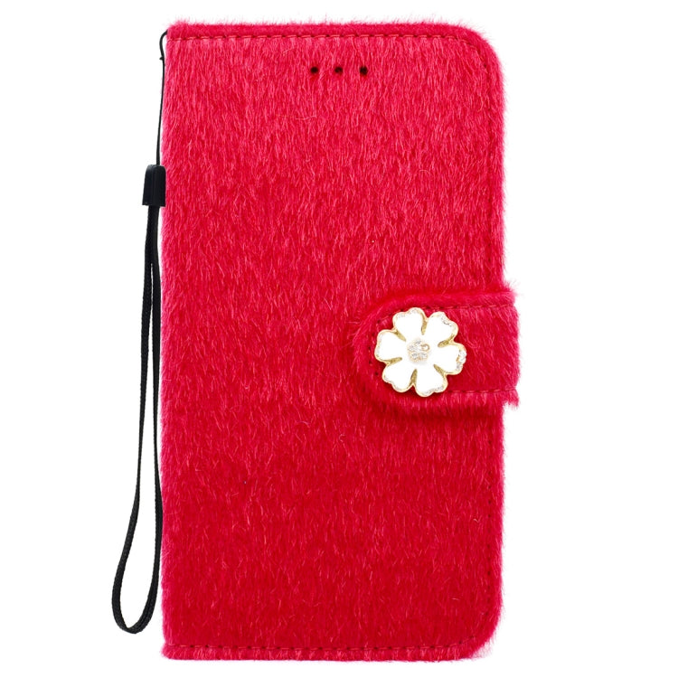 For iPhone X / XS Flowers Diamond Encrusted Horizontal Flip Plush Protective Back Cover with Holder & Card Slots & Wallet & Lanyard