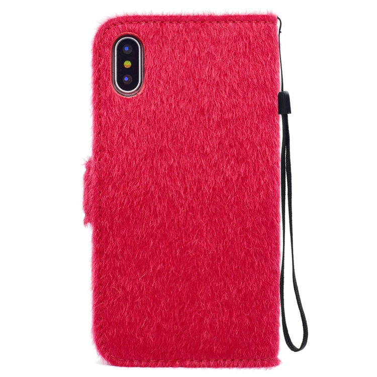 For iPhone X / XS Flowers Diamond Encrusted Horizontal Flip Plush Protective Back Cover with Holder & Card Slots & Wallet & Lanyard