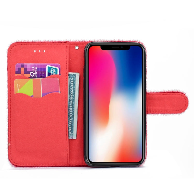 For iPhone X / XS Flowers Diamond Encrusted Horizontal Flip Plush Protective Back Cover with Holder & Card Slots & Wallet & Lanyard