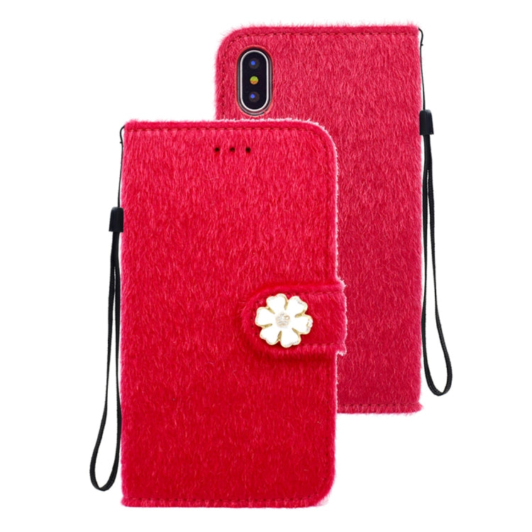 For iPhone X / XS Flowers Diamond Encrusted Horizontal Flip Plush Protective Back Cover with Holder & Card Slots & Wallet & Lanyard