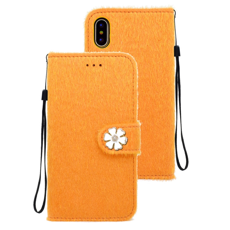 For iPhone X / XS Flowers Diamond Encrusted Horizontal Flip Plush Protective Back Cover with Holder & Card Slots & Wallet & Lanyard