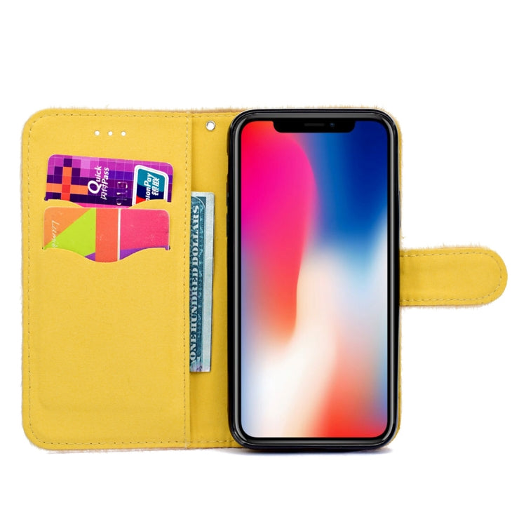 For iPhone X / XS Rabbit Ears Diamond Encrusted Horizontal Flip Plush Protective Back Cover with Holder & Card Slots & Wallet & Lanyard