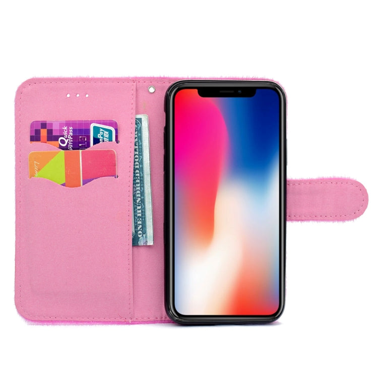 For iPhone X / XS Rabbit Ears Diamond Encrusted Horizontal Flip Plush Protective Back Cover with Holder & Card Slots & Wallet & Lanyard