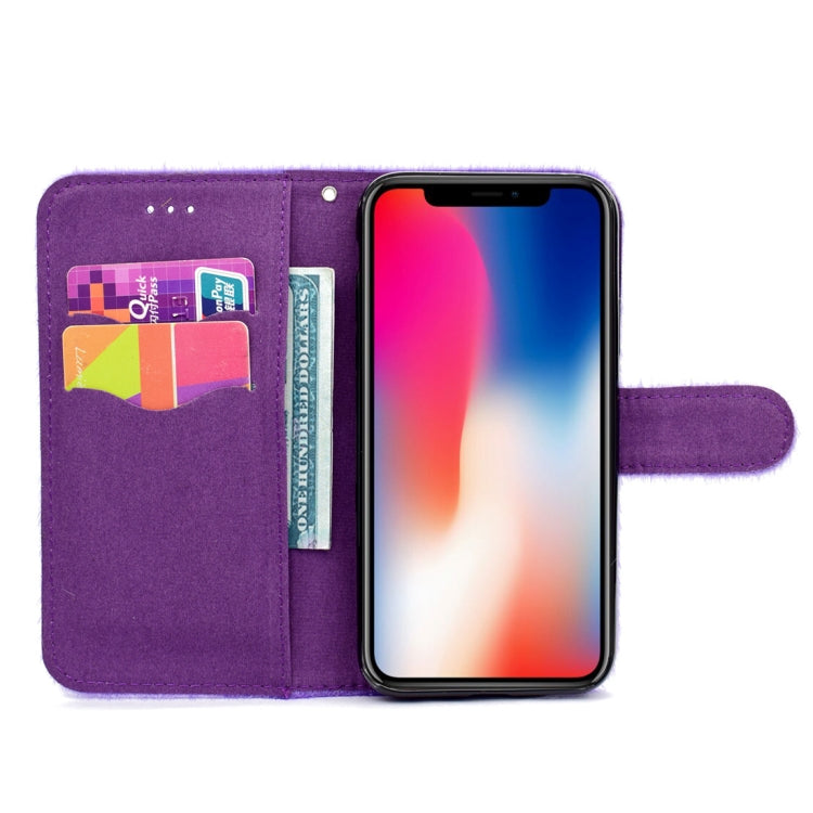 For iPhone X / XS Rabbit Ears Diamond Encrusted Horizontal Flip Plush Protective Back Cover with Holder & Card Slots & Wallet & Lanyard