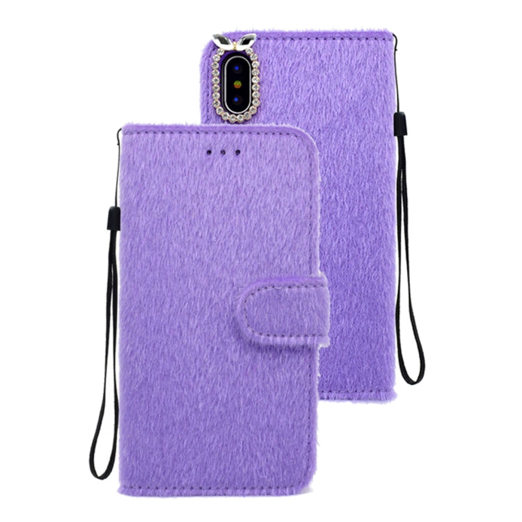 For iPhone X / XS Rabbit Ears Diamond Encrusted Horizontal Flip Plush Protective Back Cover with Holder & Card Slots & Wallet & Lanyard