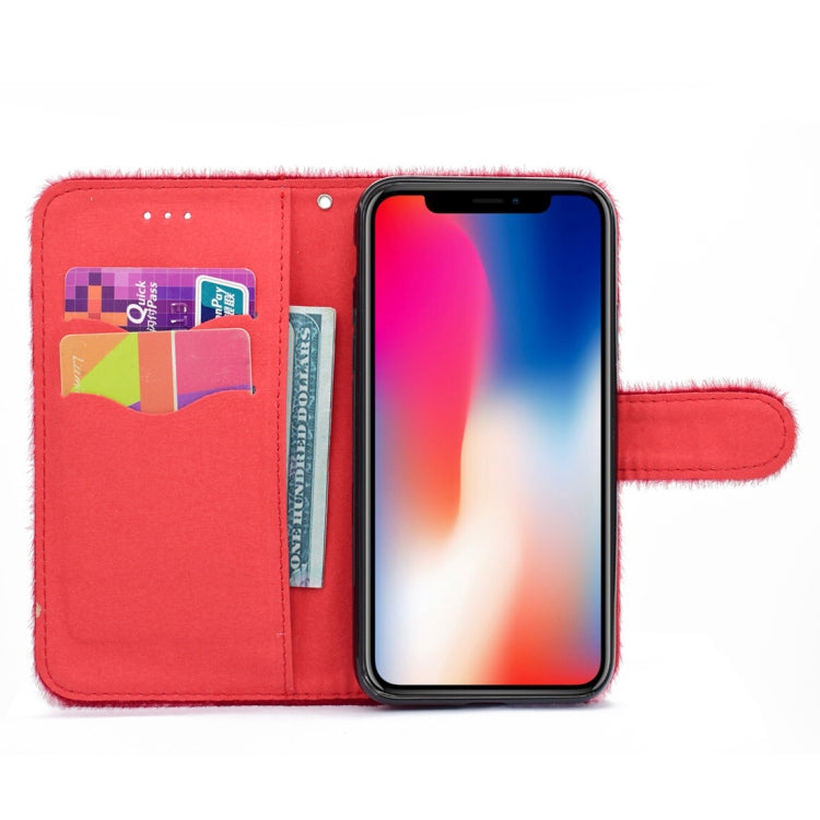 For iPhone X / XS Rabbit Ears Diamond Encrusted Horizontal Flip Plush Protective Back Cover with Holder & Card Slots & Wallet & Lanyard