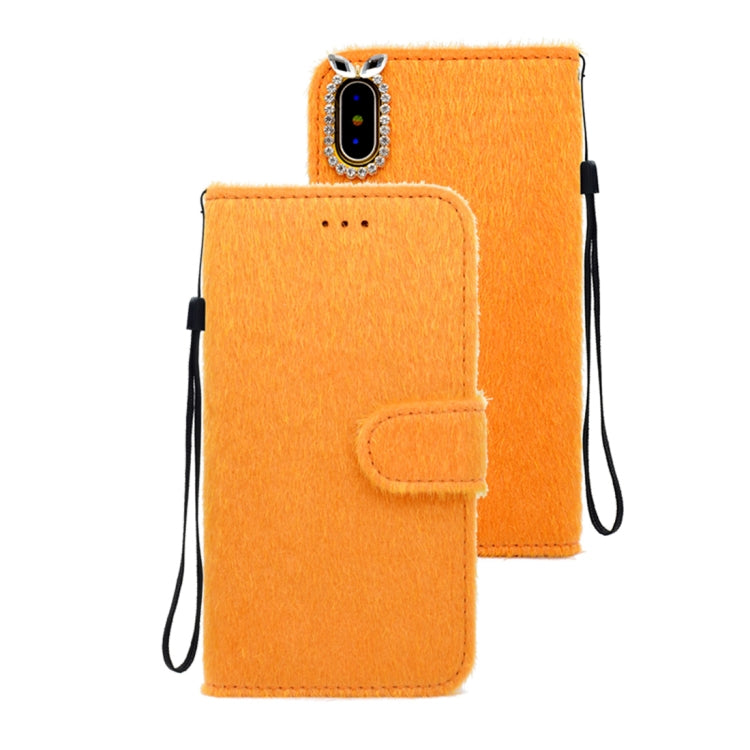 For iPhone X / XS Rabbit Ears Diamond Encrusted Horizontal Flip Plush Protective Back Cover with Holder & Card Slots & Wallet & Lanyard