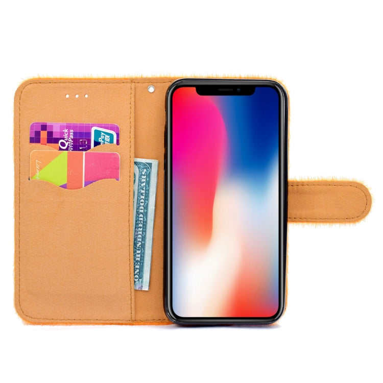 For iPhone X / XS Rabbit Ears Diamond Encrusted Horizontal Flip Plush Protective Back Cover with Holder & Card Slots & Wallet & Lanyard