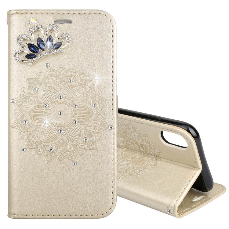 For iPhone X / XS Mandragora Pattern Crystal Encrusted Horizontal Flip Leather Case with Card Slot & Holder & Wallet & Lanyard