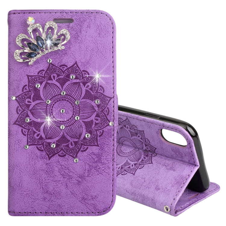 For iPhone X / XS Mandragora Pattern Crystal Encrusted Horizontal Flip Leather Case with Card Slot & Holder & Wallet & Lanyard