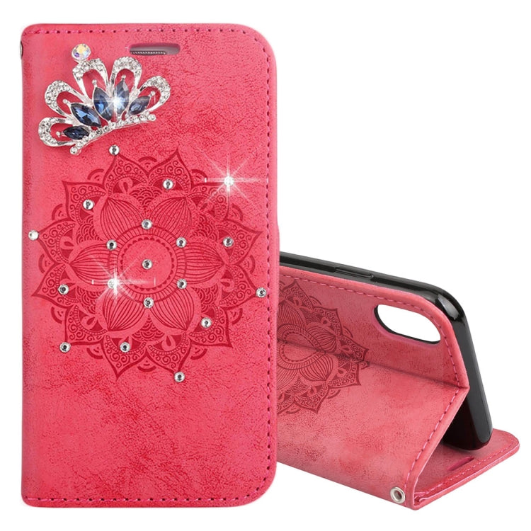 For iPhone X / XS Mandragora Pattern Crystal Encrusted Horizontal Flip Leather Case with Card Slot & Holder & Wallet & Lanyard