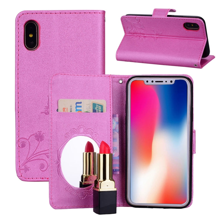For iPhone X / XS Vintage Embossed Floral Butterfly Pattern Horizontal Flip Leather Case with Mirror & Card Slot & Holder & Wallet & Lanyard