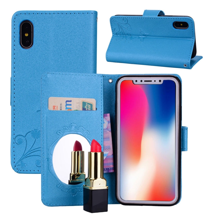For iPhone X / XS Vintage Embossed Floral Butterfly Pattern Horizontal Flip Leather Case with Mirror & Card Slot & Holder & Wallet & Lanyard