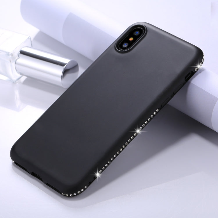 For iPhone X / XS Crystal Decor Sides Frosted Soft TPU Protective Back Case