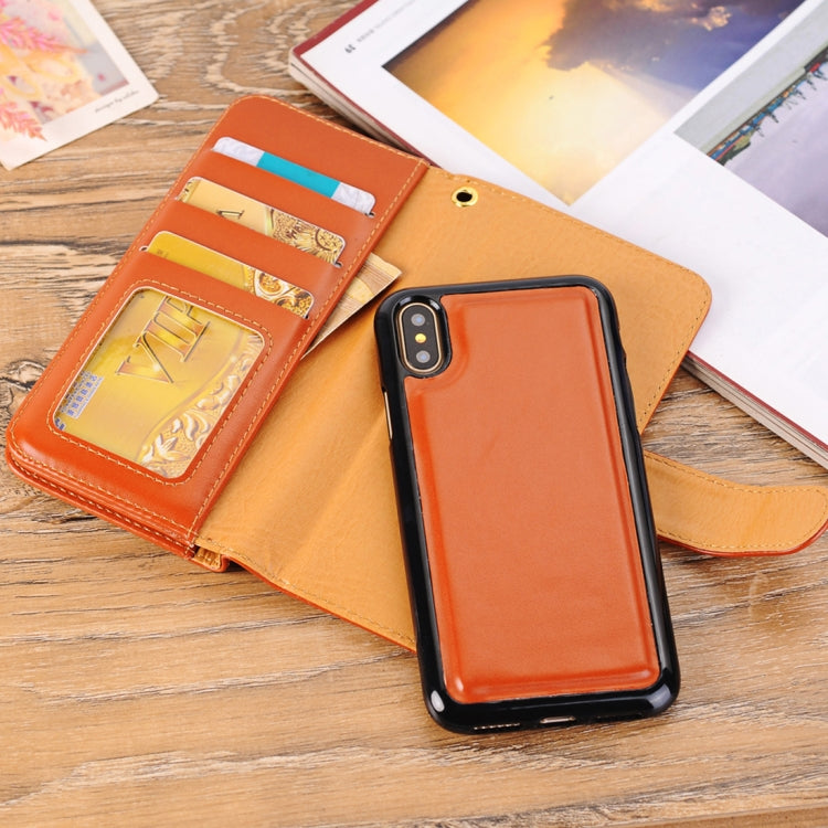 For iPhone X / XS 2 in 1 PU Leather 3-layer Horizontal Flip Protective Case with Card Slots & Wallet