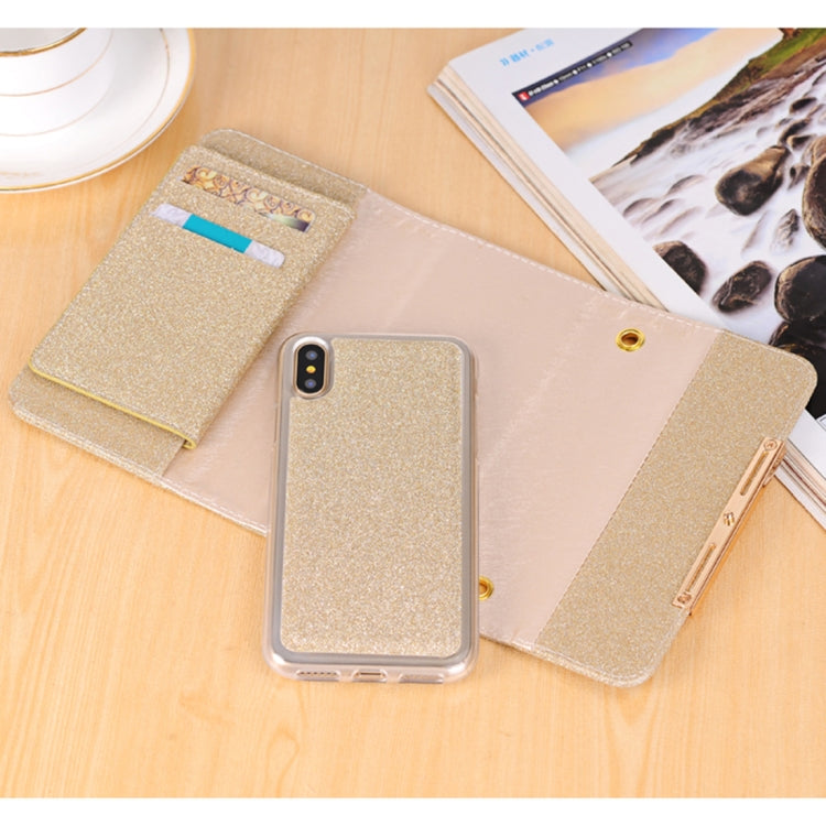 For iPhone X / XS Glitter Powder Frosted Shoulder Bag Horizontal Flip Leather Case Cover with Card Slots