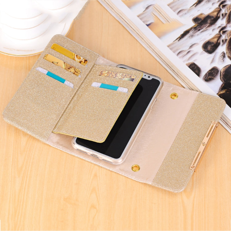 For iPhone X / XS Glitter Powder Frosted Shoulder Bag Horizontal Flip Leather Case Cover with Card Slots