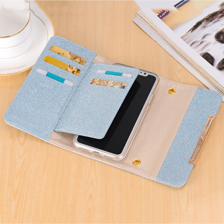 For iPhone X / XS Glitter Powder Frosted Shoulder Bag Horizontal Flip Leather Case Cover with Card Slots