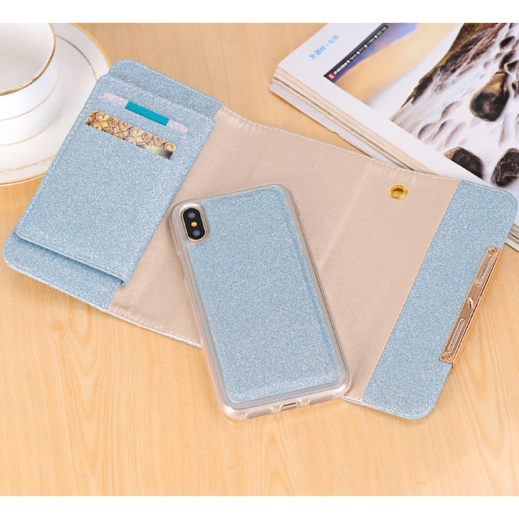 For iPhone X / XS Glitter Powder Frosted Shoulder Bag Horizontal Flip Leather Case Cover with Card Slots