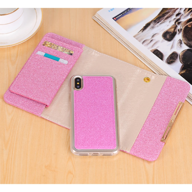 For iPhone X / XS Glitter Powder Frosted Shoulder Bag Horizontal Flip Leather Case Cover with Card Slots