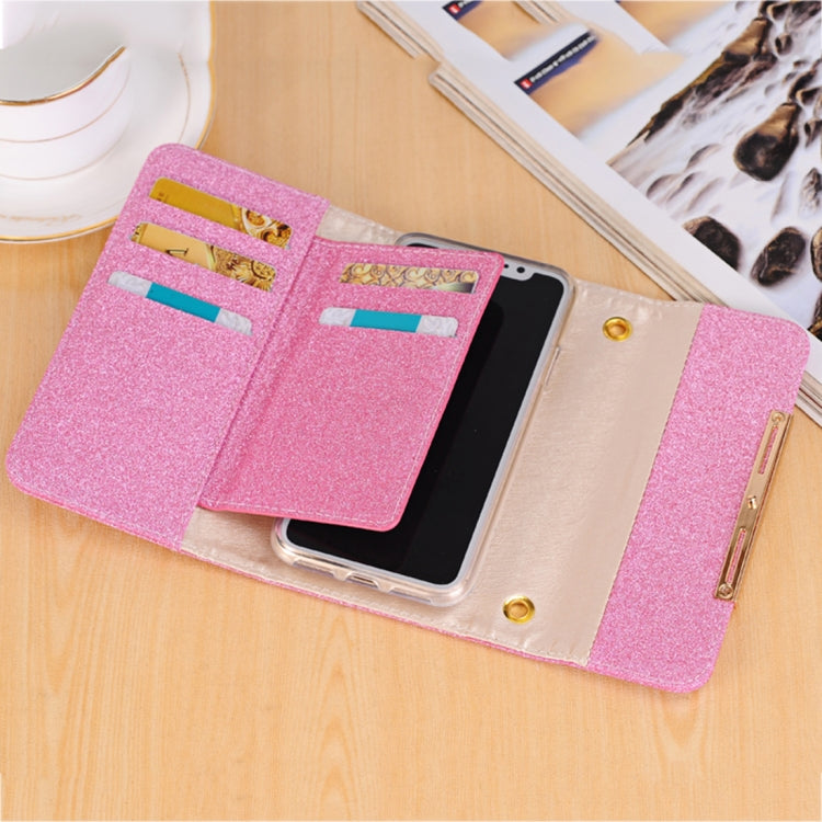 For iPhone X / XS Glitter Powder Frosted Shoulder Bag Horizontal Flip Leather Case Cover with Card Slots