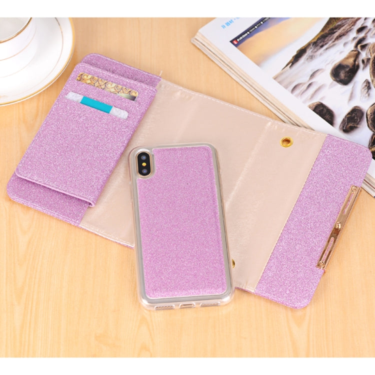 For iPhone X / XS Glitter Powder Frosted Shoulder Bag Horizontal Flip Leather Case Cover with Card Slots