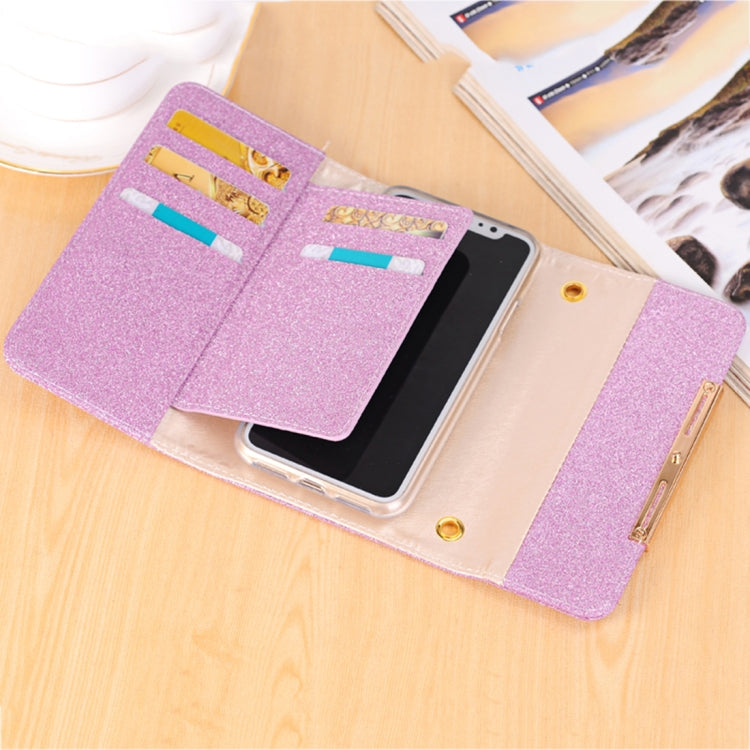 For iPhone X / XS Glitter Powder Frosted Shoulder Bag Horizontal Flip Leather Case Cover with Card Slots