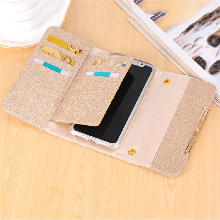 For iPhone X / XS Glitter Powder Frosted Shoulder Bag Horizontal Flip Leather Case Cover with Card Slots