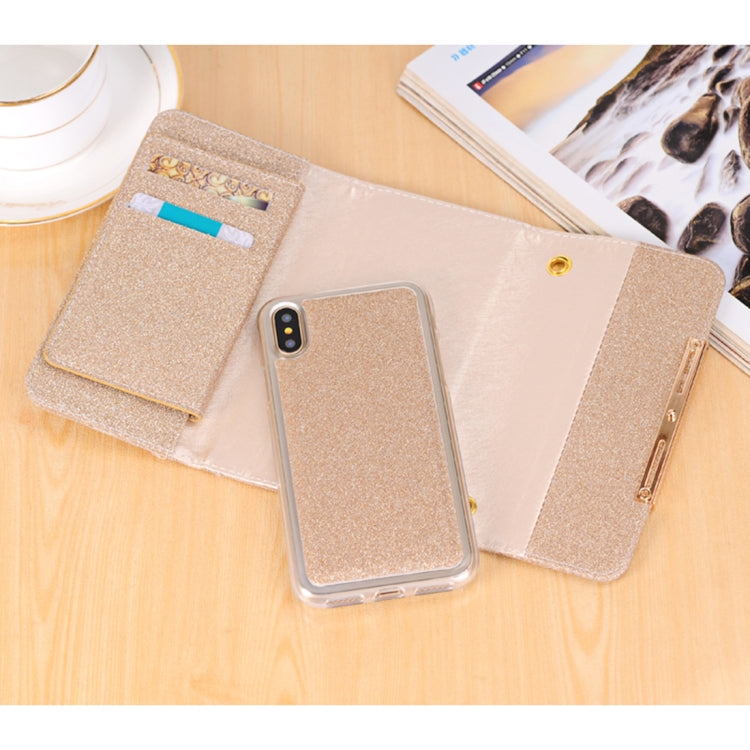 For iPhone X / XS Glitter Powder Frosted Shoulder Bag Horizontal Flip Leather Case Cover with Card Slots