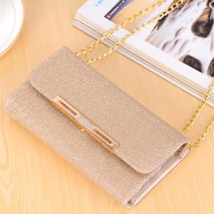 For iPhone X / XS Glitter Powder Frosted Shoulder Bag Horizontal Flip Leather Case Cover with Card Slots