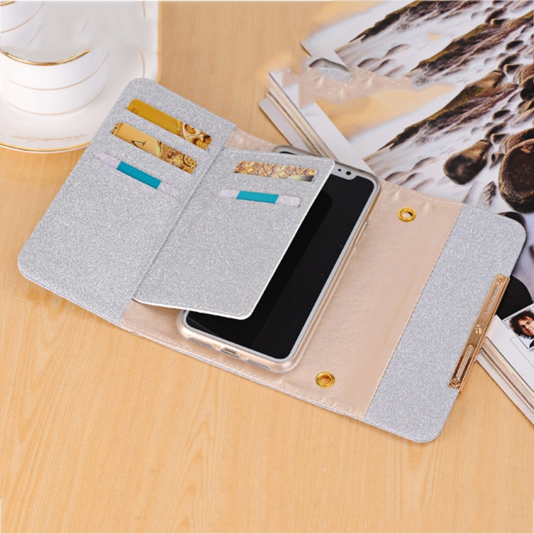 For iPhone X / XS Glitter Powder Frosted Shoulder Bag Horizontal Flip Leather Case Cover with Card Slots