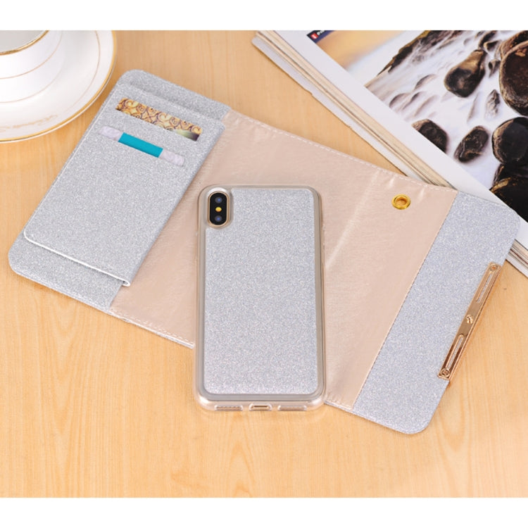 For iPhone X / XS Glitter Powder Frosted Shoulder Bag Horizontal Flip Leather Case Cover with Card Slots