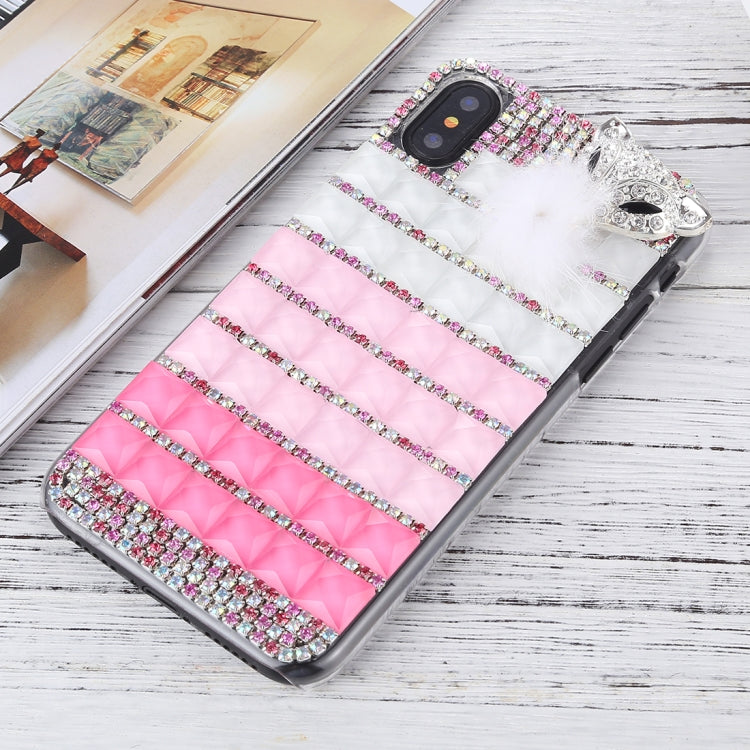 For iPhone X / XS Fox Head Pattern Diamond Protective Hard Back Cover Case