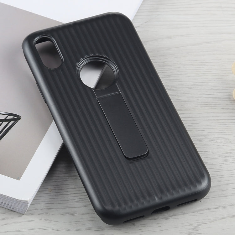 For iPhone X / XS PC + Silicone Vertical Texture Case with Holder