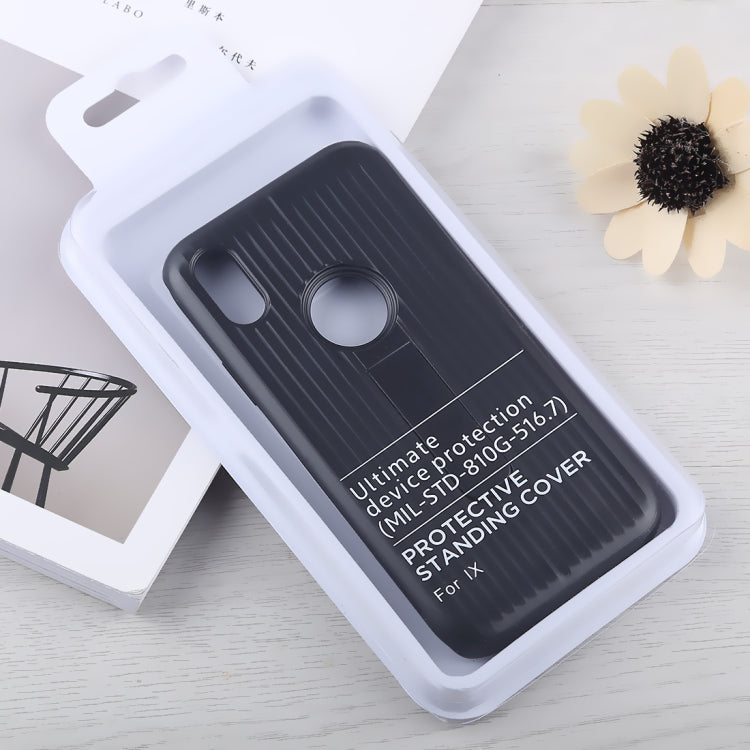 For iPhone X / XS PC + Silicone Vertical Texture Case with Holder
