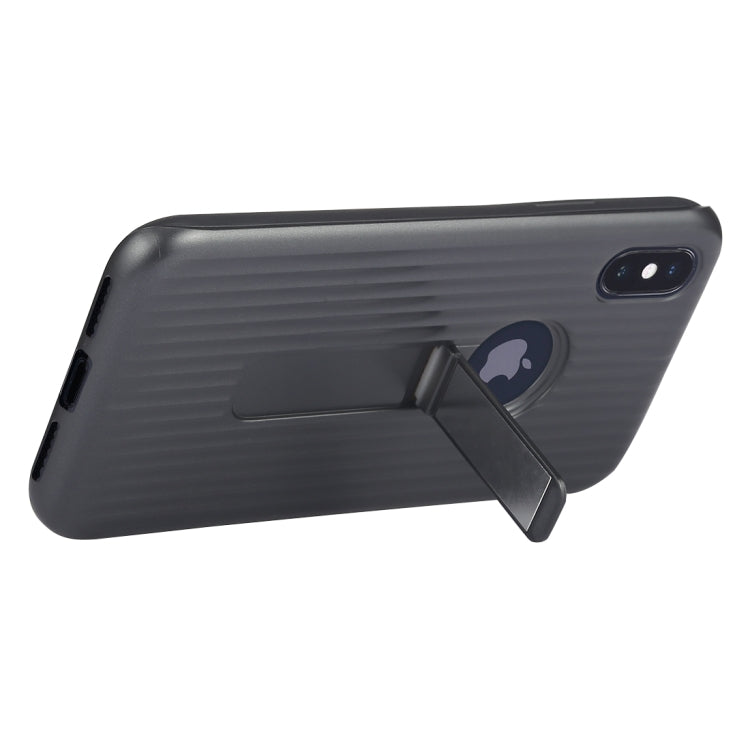 For iPhone X / XS PC + Silicone Vertical Texture Case with Holder