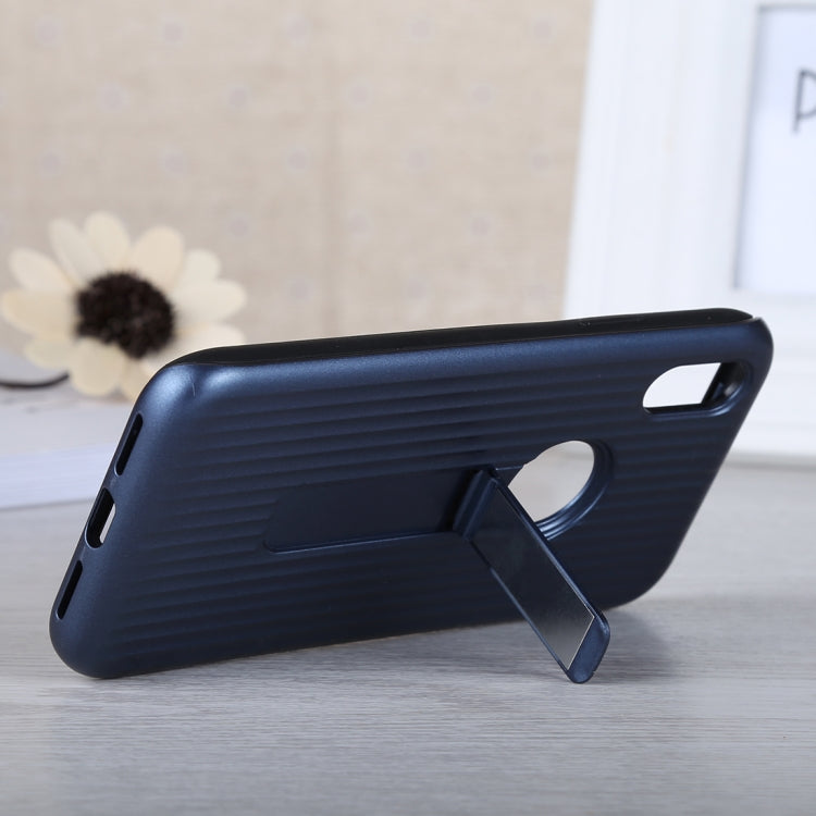 For iPhone X / XS PC + Silicone Vertical Texture Case with Holder
