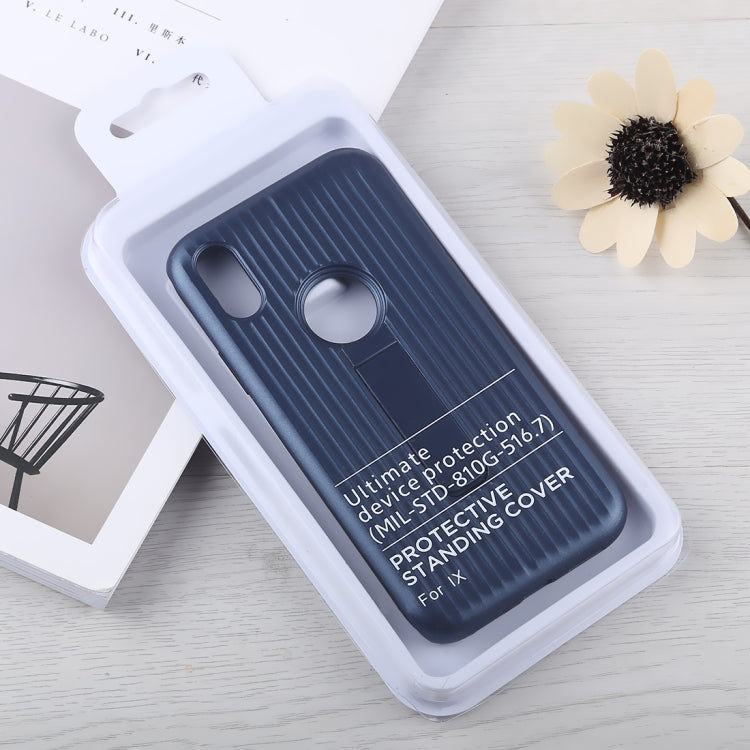 For iPhone X / XS PC + Silicone Vertical Texture Case with Holder