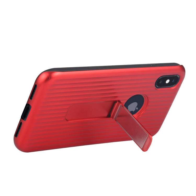 For iPhone X / XS PC + Silicone Vertical Texture Case with Holder