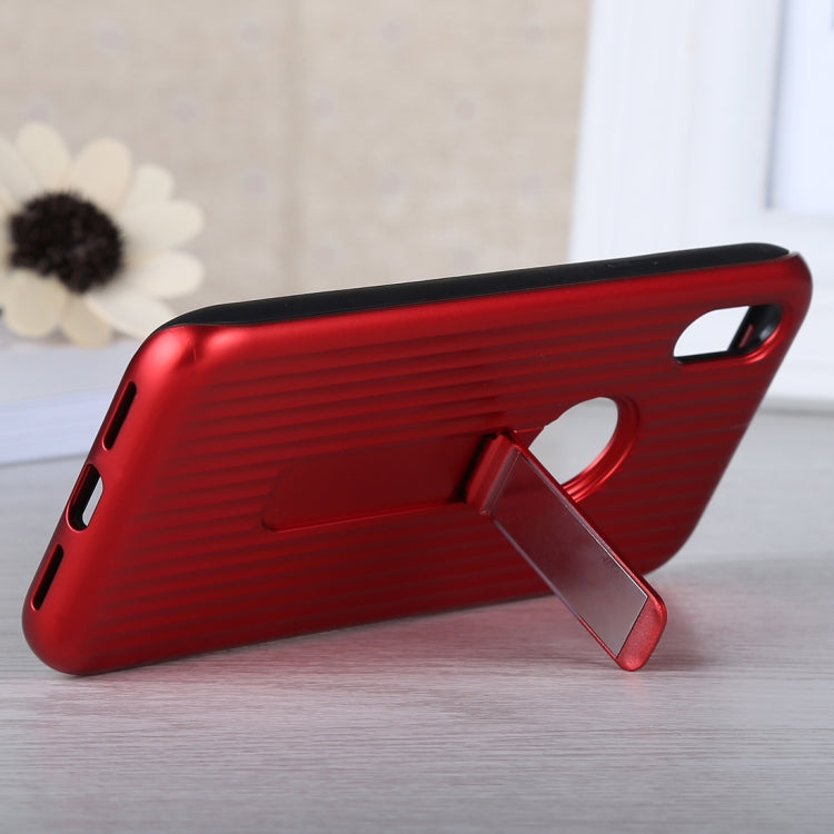 For iPhone X / XS PC + Silicone Vertical Texture Case with Holder