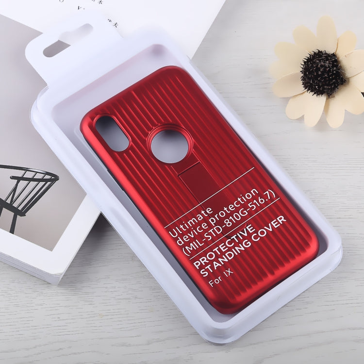 For iPhone X / XS PC + Silicone Vertical Texture Case with Holder