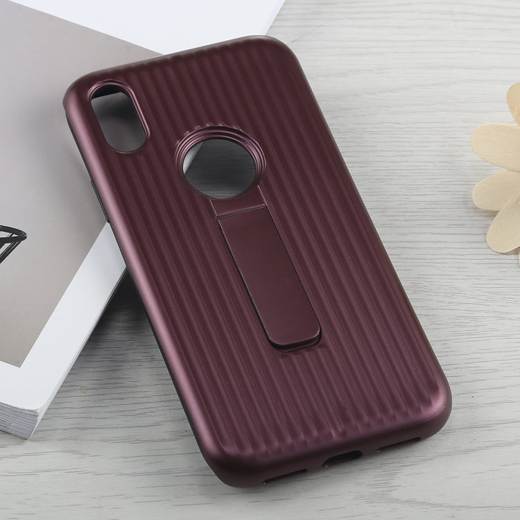 For iPhone X / XS PC + Silicone Vertical Texture Case with Holder