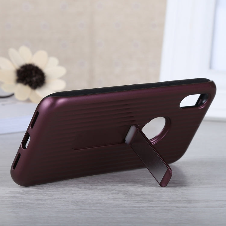 For iPhone X / XS PC + Silicone Vertical Texture Case with Holder