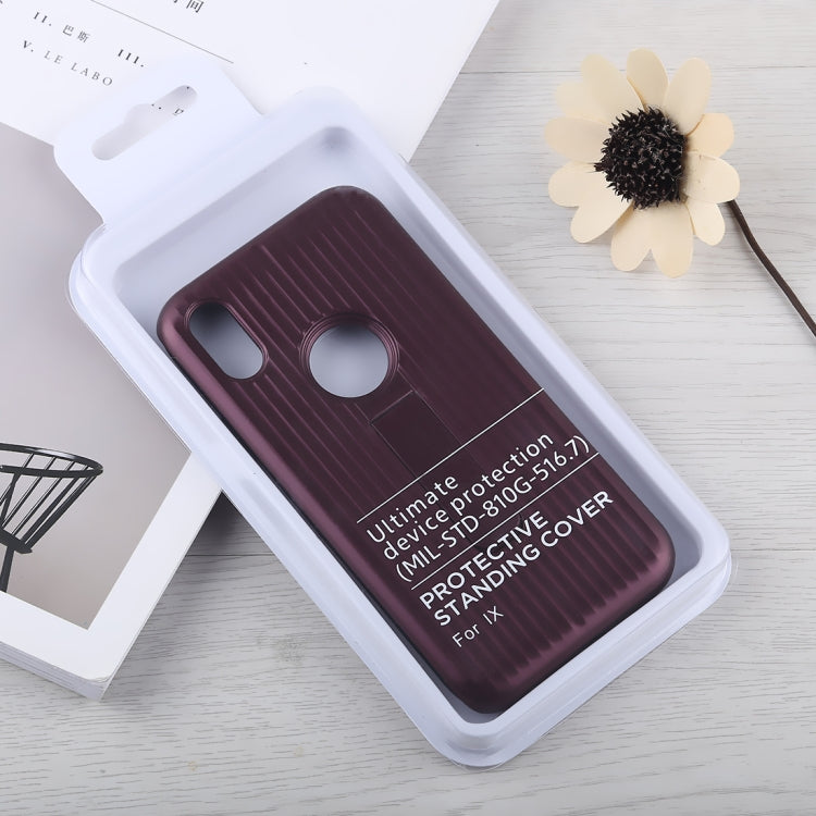 For iPhone X / XS PC + Silicone Vertical Texture Case with Holder